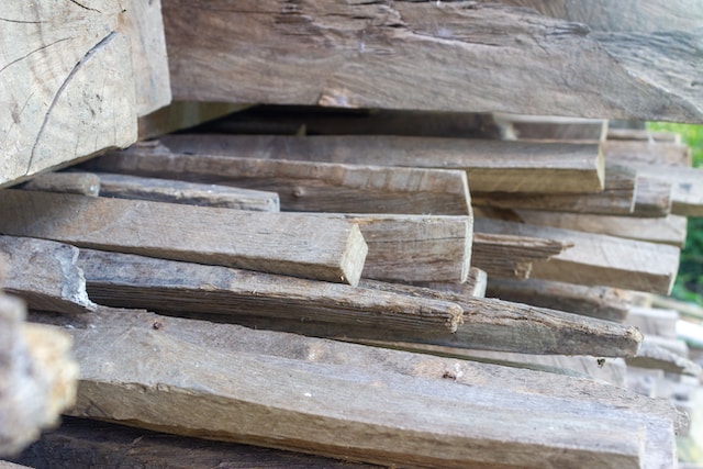 Piles of wooden beams